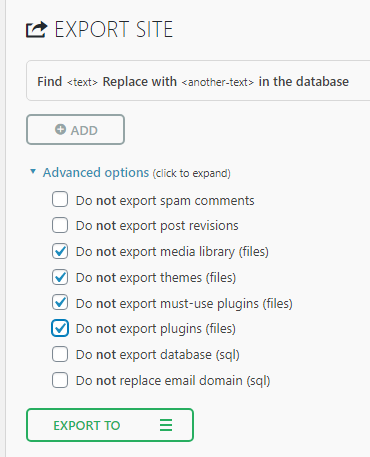 Do not export files, just the database